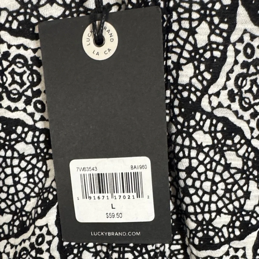 Lucky Brand NWT Button Down Black and White Geometric Women's Top Large